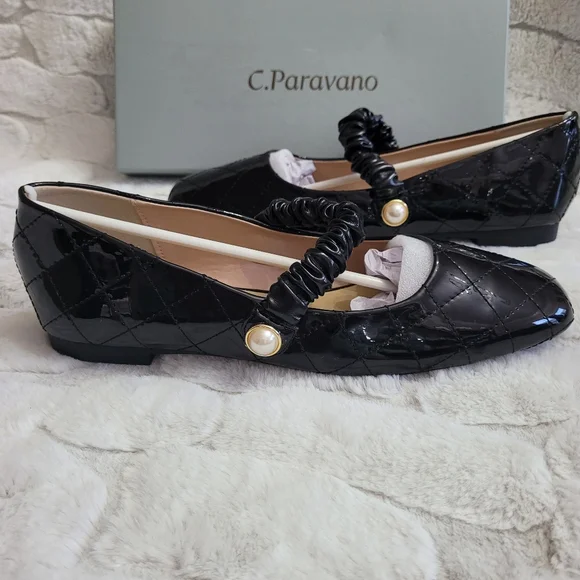 C. Paravano Women's Size 9.5 Black Patent Leather Elastic Strap Clara Mary Jane - Picture 6 of 11